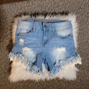 V.I.P. Shorts Distressed and Lace Shredded Jean Shorts Size 5/6